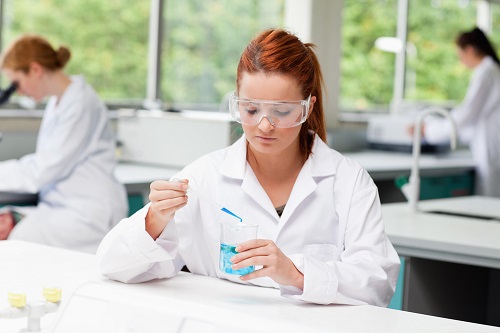 Girl doing laboratory research in her MS program