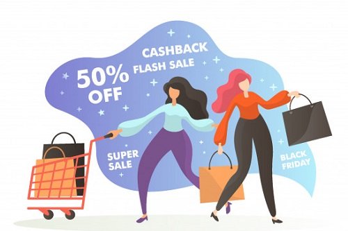 Girls shopping and saving money during sales