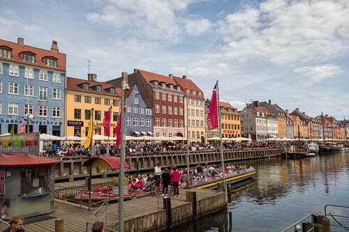 Some colorful building facades along the Nyhavn Canal at Copenhagen Denmark